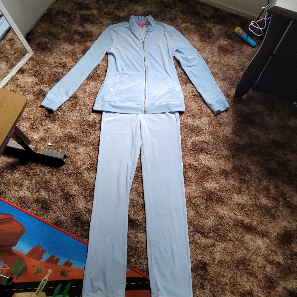 Ice blue tracksuit small 2 piece outfit velour velvet jayla ruffle collar lily